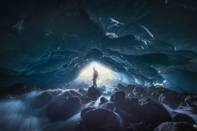 Early Bird Ice Cave with 3 Professional Photos - The blue ice cave is more than a photo backdrop