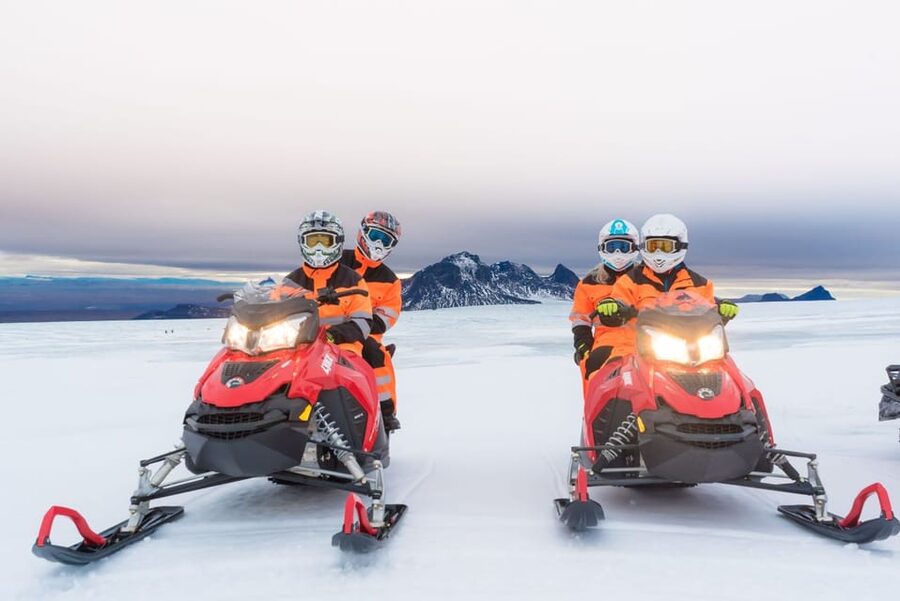 From Geysir: Snowmobiling & Ice Cave on Langjökull Glacier - Learning to handle the snowmobile