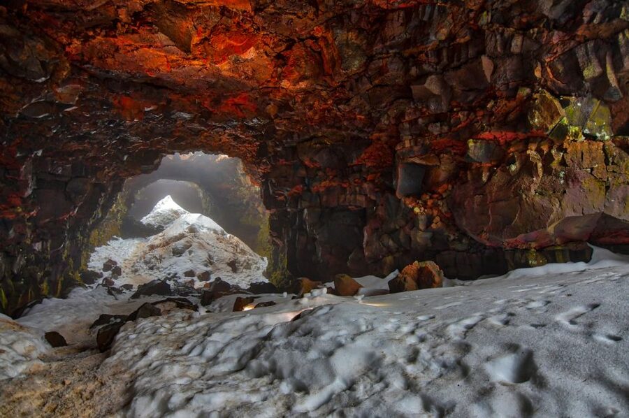 Raufarhólshellir Lava Tunnel: Underground Expedition - Walking into a tube formed by molten lava