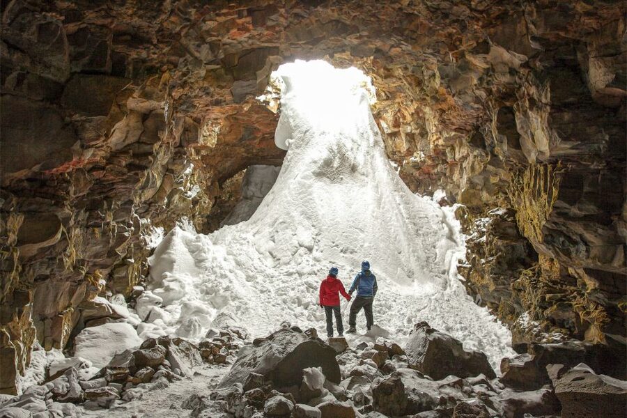 Raufarhólshellir Lava Tunnel: Underground Expedition - Rock colors, ice, and water marks