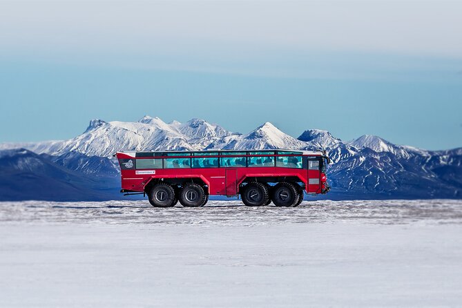 Red Glacier Monster Truck on Langjokull Glacier from Gulfoss - Sledding and glacier golf keep the stop relaxed