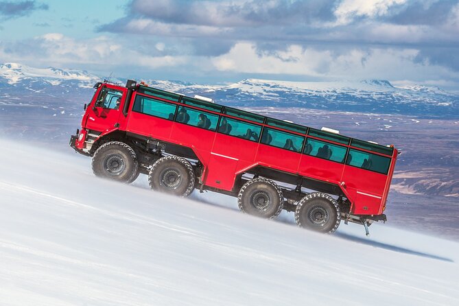 Red Glacier Monster Truck on Langjokull Glacier from Gulfoss - Hot drinks, Kleinur, and Jökla make a difference