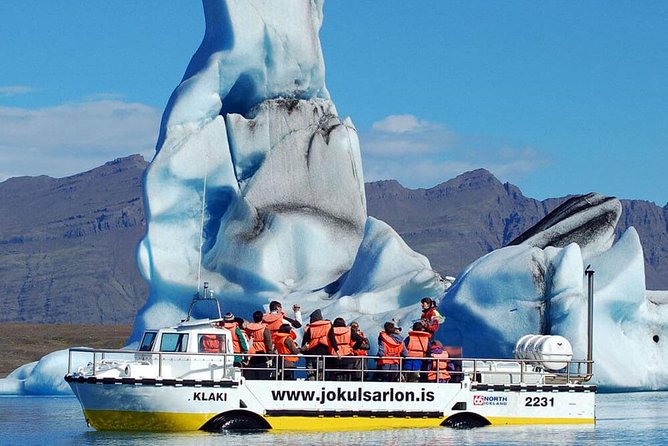 Reykjavik: Glacier Lagoon Boat Ride & South Coast Full Day Tour - Diamond Beach, ice on black sand