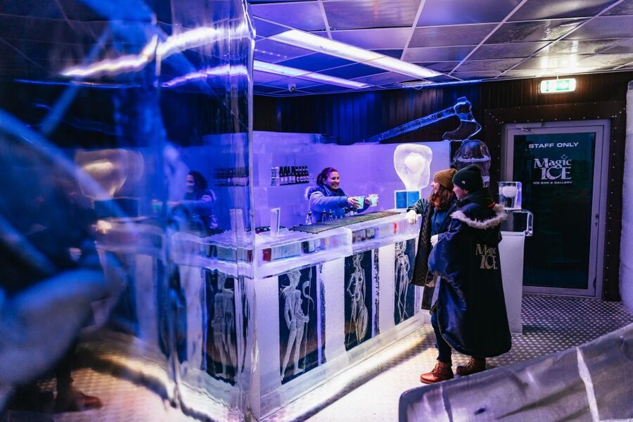 Reykjavik: Magic Ice Bar Entrance and Welcome Drink - The Viking carvings give the room a story