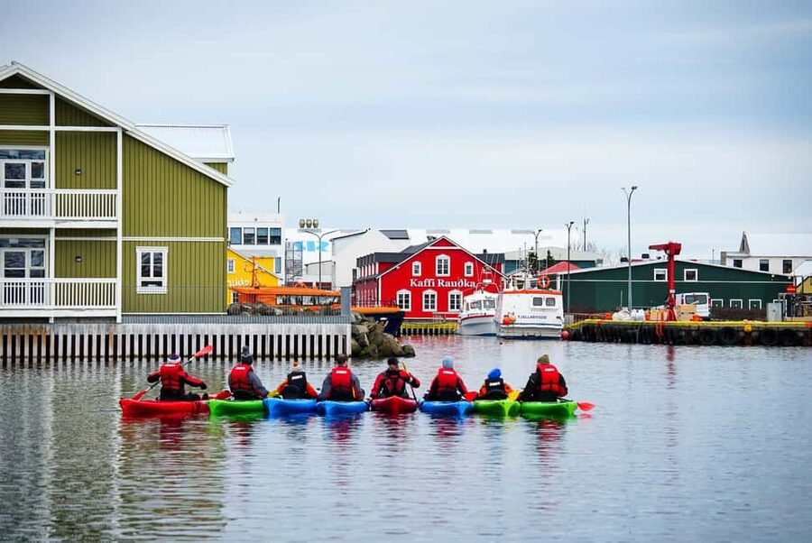 Siglufjörður / Siglufjordur: Guided kayak tour. - Getting fitted for cold-water kayaking